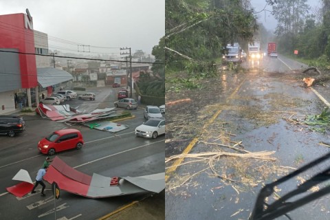 Temporal com granizo e ventania atinge cidades do Alto Vale após alerta vermelho da Defesa Civil